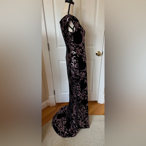 Eliza J. Black 💗 Velvet & Pink Sequin Sleeveless Gown Formal Maxi Dress Sz 6 - Picture 5 of 14